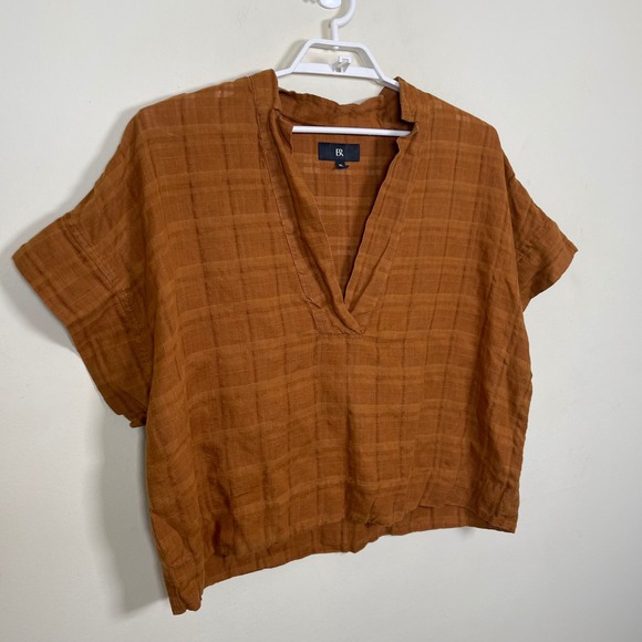 Banana Republic Laurel Linen Blend Popover Blouse XL Brown Oversized Bozy‎ - Picture 3 of 9